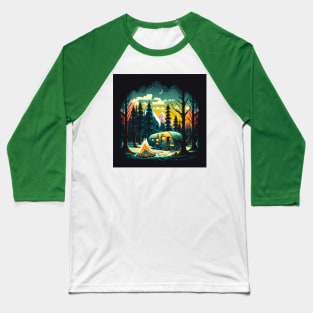 Retro camping with a bonfire in the woods Baseball T-Shirt